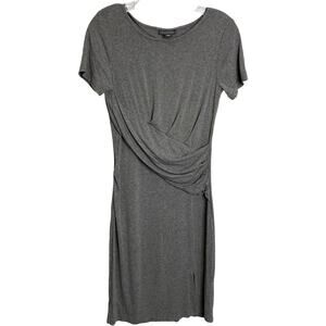 Metaphor Women's Dress Boho Short Sleeve A-Line Ruched Gray Scoop Neck Stretch S